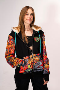 Ouroboros Banjo Glass Remix Zip Up Hoodie with Faux Fur lined hood