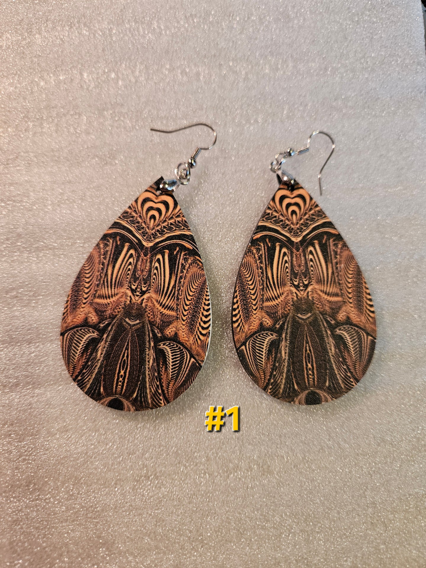 #1 Slightly Blemished: Down the Ribbit Hole Wooden Waterdrop Earrings