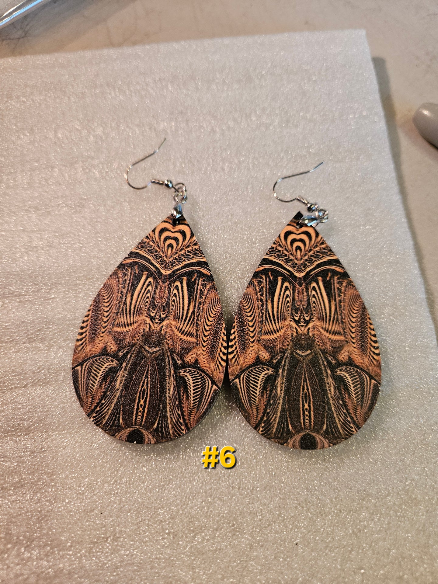 #6 Slightly Blemished: Down the Ribbit Hole Wooden Waterdrop Earrings