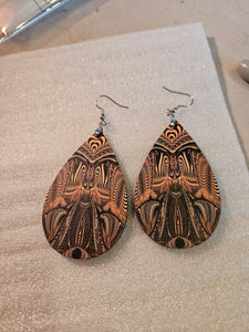 #6 Slightly Blemished: Down the Ribbit Hole Wooden Waterdrop Earrings